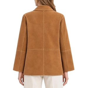Blazer en daim marron pour femme, col cranté, boutonnage frontal, poches, manches longues, vêtement d'extérieur d'automne, longueur normale, couleur unie, Cato - Product Image 4
