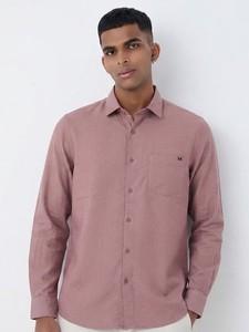 Men's Dusty Rose Solid Cotton Casual Shirt Full Sleeve Turn-<b>down</b> Collar Breathable Spring Wear - Product Image 1