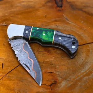 มีดพับเหล็กดามัสกัสทองแดง LEGACY BLADES มีดพกพาแบบมืออาชีพ ด้ามไม้ขนาดกะทัดรัด ผลิตโดยโรงงาน OEM - Product Image 4