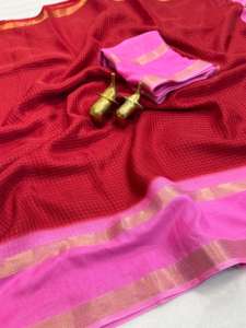 Saris en viscose de qualité supérieure avec bordure jacquard en Zari, légers, à séchage rapide, pour occasions décontractées et de fête, style indien et pakistanais - Product Image 3