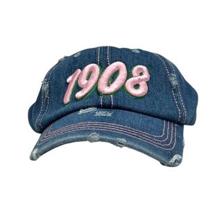หมวกเบสบอลยีนส์สีน้ำเงิน รุ่น 1908 แบบดิสเทรส ปักหมายเลข วินเทจ ล้างสีแล้ว สายปรับได้ แฟชั่นลำลอง สำหรับกิจกรรมกลางแจ้ง - Product Image 1