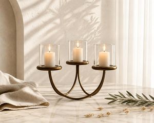 Support de bougie en métal à 3 bras avec abat-jour en verre, support de bougie décoratif pour la décoration de la maison, centre de table - Product Image 6