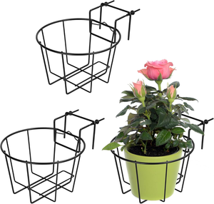 Support de panier de fleurs en fer noir réglable pour pots de fleurs, balcon, fenêtre, jardin, patio, extérieur - Product Image 1