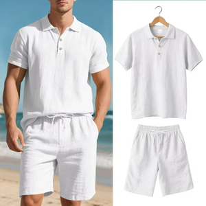 Summer Men's Breathable Hawaiian Print Tracksuit Holiday Beachwear Short Suit 2 Piece Polo T Shirt Shorts <b>Set</b> - Product Image 6