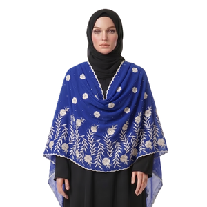 Wholesale Women <b>Chiffon</b> Shawl Floral Vine Rhinestone Embroidered Lace Trim Lightweight Breathable Soft Wrap <b>Scarf</b> OEM ODM Custom - Product Image 1