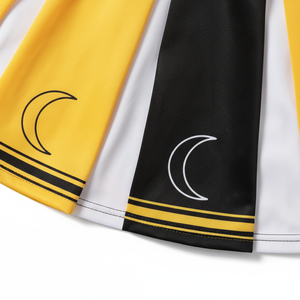 Yellow Cheerleading Uniform Set Sublimated Print Tank Top And <b>Skirt</b> With Black White Accents For Women Adults - Product Image 5