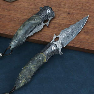 Couteau pliant personnalisé OEM de qualité industrielle en acier Damas avec étui en cuir pour le camping en plein air, garantie 1 an - Product Image 3