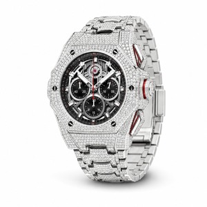 Luxury Men's Stainless Steel Diamond <b>Chronograph</b> Watch Analog Mechanical Polygon Case Bracelet - Product Image 2