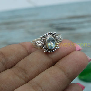 แหวนบลูโทแพซคุณภาพสูงธรรมชาติ แหวนเงินแท้ 925 สำหรับผู้หญิง แหวนพลอยสีฟ้า แหวนสเตทเมนท์ ของขวัญเครื่องประดับ - Product Image 3