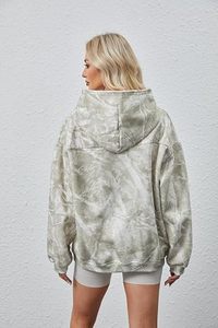 <b>Women</b>’s Oversized Light Sage Gray Leaf Branch Print <b>Hoodie</b> Soft Casual Pullover Sweatshirt with Kangaroo Pocket Abstract Nature - Product Image 3