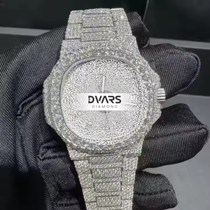 Montre à quartz unisexe de luxe antique en moissanite, avec cristaux personnalisés, diamants incrustés, en acier inoxydable, mouvement ETA, aiguille de 20 mm - Product Image 2