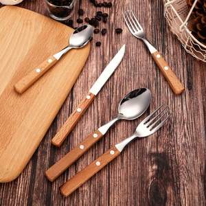 Vaisselle d'hôtel, couverts en acier inoxydable avec manche en bois, cuillère, fourchette, couteau, couverts en acier inoxydable, cuillère, fourchette, couteau, vaisselle - Product Image 2