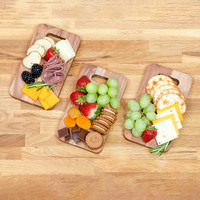 Mini planches de charcuterie en bois sans danger pour les aliments Lot de 3 assiettes personnelles de petite taille Plateau de service rectangulaire en bois d'acacia pour les aliments, les collations