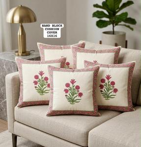 Hand Block Printed 100% Cotton Eco-Friendly Floral Cushion <b>Cover</b> 16x16 Vintage Square <b>Throw</b> Pillow Case for <b>Sofa</b> Home Decor - Product Image 2