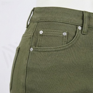Jupe crayon en jean vert olive taille haute pour femme, longueur genou, style décontracté uni avec poches avant - Product Image 5