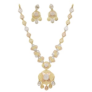 Ensemble collier et boucles d'oreilles en chaîne de boîte dorée à 3 tons, bijoux en laiton multi-tons, vente en gros - Product Image 3