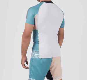 Men's White Blue <b>Raglan</b> Sleeve Quick Dry Slim Fit O-Neck T-Shirt Casual Sport <b>Top</b> - Product Image 2
