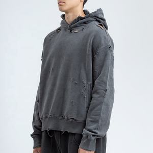 Men's Custom Oversize Stone Washed Distressed Hoodie Cotton French Terry Hooded Sweatshirt High Quality Pullover <b>Hoodies</b> - Product Image 3