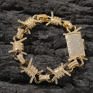 Bracelet chaîne en fil barbelé en argent S925 avec moissanite, plaqué rhodium, style hip-hop, unisexe, à porter au quotidien - Product Image 5