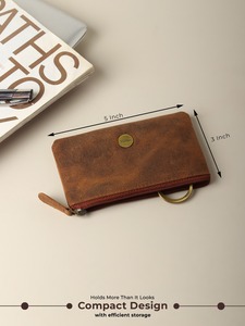 WRIZA Premium Handcrafted Genuine Leather <b>Key</b> Pouch Magnetic Closure Metallic <b>Ring</b> | Stone Logo Slim Keychain Case for <b>Men</b> Women - Product Image 5