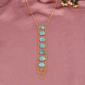 Collier en Y superposé en turquoise américaine naturelle |   Laiton plaqué or - Product Image 2