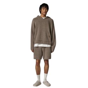 Sweat à capuche en tricot bouclé marron, coupe confortable et style décontracté, idéal pour les tenues décontractées et le confort - Product Image 6