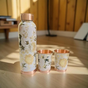 Bouteille d'eau en cuivre de style vintage avec motif palmier, style bohème, gourde de voyage portable - Product Image 4