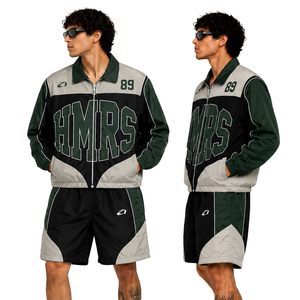 Nouvelle conception, qualité supérieure, survêtement d'été personnalisé avec logo, veste de sport légère en nylon, ensemble court coupe-vent 2 pièces pour hommes avec sweats à capuche - Product Image 1