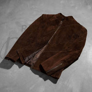 Chaqueta Bomber de Cuero de Ante Marrón para Hombre, de Piel de Oveja Genuina, Ajuste Delgado, Estilo Casual Moto Racer con Cremallera y Puños Acanalados - Product Image 1