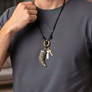 Fashion Pendant for Men & Boys-2-Inch Pure Stainless Steel Silver Pendant with Adjustable Leather Rope - Product Image 1