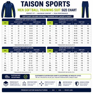 ชุดฝึกซ้อมซอฟต์บอล TAISON SPORTS สำหรับทุกเพศ ผ้าโพลีเอสเตอร์อินเตอร์ล็อคคุณภาพพรีเมียม 300 GSM ดีไซน์สีเขียวอมน้ำเงินและสีแดง พร้อมบริการสกรีนลายแบบกำหนดเอง - Product Image 3