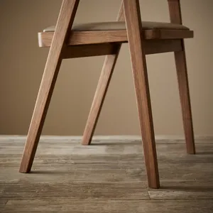 Modern Wooden Restaurant <b>Armchair</b> with Beige Cushioned Seat Curved Backrest and Tapered Legs for Cafe Home <b>Dining</b> Furniture - Product Image 5