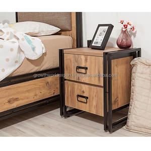 Table de chevet industrielle en bois de manguier massif avec structure métallique et 2 tiroirs pour chambre moderne et mobilier d'entrepôt Nouveauté 2026 - Product Image 3