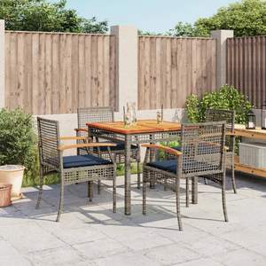 Conjunto de Comedor para Patio de 5 Piezas, Gris, Mimbre Sintético, Juego de 4 Muebles de Jardín - Product Image 1