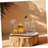 Porte-bougie en bois pour le Ramadan, décoration de table islamique Eid Mubarak avec un thème de mosquée, de chameau et de désert