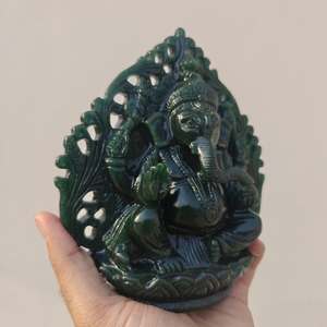 Statue du Dieu Ganesha en Pierre Verte Sculptée à la Main, Sculpture Religieuse Hindoue pour la Décoration de la Maison - Product Image 5