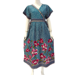 Women Casual V-neck short sleeve midi <b>dresses</b> with <b>string</b> on both sides made from Rayon by Chrysanta - Product Image 3