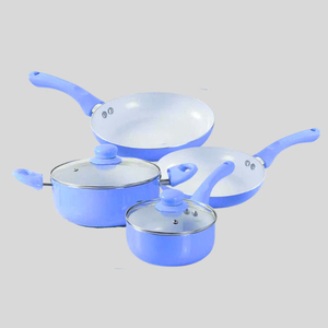 Ensemble de casseroles en céramique antiadhésives avec couvercles en verre pressé en aluminium, écologique, 4 pièces, passe au lave-vaisselle, fabrication vietnamienne OEM, prix abordable - Product Image 1