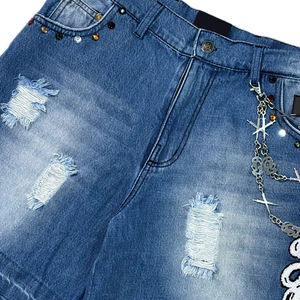 Short en jean délavé vintage avec logo brodé et strass, style décontracté, vente en gros, meilleure vente - Product Image 6