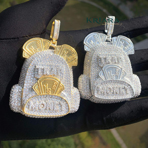 Colgante de Bolsa de Dinero, Plata 925, Chapado en Oro de 14K, con Moissanita, Estilo Hip Hop, Unisex, para Fiestas - Product Image 5