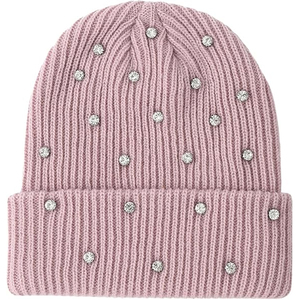 Black Rhinestone Beanie <b>Hat</b> Rib Knit Winter Cap Unisex Soft <b>Warm</b> Stretch Skull Cap Custom OEM Wholesale <b>Hat</b> - Product Image 4