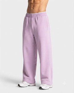 Wholesale Men's Pink <b>Oversized</b> Contrastline Custom Tracksuit Set Premium Quality Cotton Fleece Hoodie & Wide Leg <b>Sweatpants</b> - Product Image 4