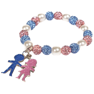Crystal and Pearl Beaded Bracelet with Boy and Girl <b>Charms</b> Stretch Wrist Bracelet Fashion Jewelry Gift for Women Everyday Wear - Product Image 1