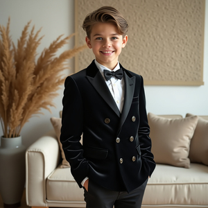 Boys Black Double Breasted Tuxedo Suit | <b>Kids</b> Wedding Blazer Suit | <b>Ring</b> Bearer Formal Party Outfit | Custom Made - Product Image 3