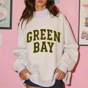 เสื้อสเวตเชิ้ตคอกลมโอเวอร์ไซส์สีเขียวสำหรับผู้หญิง แขนยาวทรงหลวม ผ้าถักลายตัวอักษร คอเต่า สไตล์ฤดูใบไม้ร่วง - Product Image 1