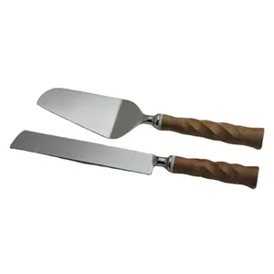 Hot Selling Wood & Stainless Steel Wedding Or Anniversary Party Celebration Cake Shovel and Cake Knife Sever Sets