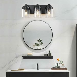 Lampada da Bagno a 3 Luci Nero Opaco con Paralume in Vetro Trasparente, Illuminazione Moderna per Specchio e Mobile da Bagno - Product Image 2