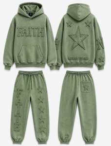 Faith Vintage Embroidery Winter Solid Hip Hop Fleece Hoodie Set Oversized Street Wear Tracksuit Believe <b>Yourself</b> Embroidered - Product Image 6