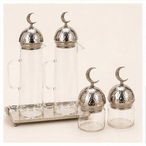 Pot de conservation en verre artisanal écologique le plus vendu pour la décoration de table du Ramadan, avec couvercle moderne en forme de croissant de lune et de minaret - Product Image 1
