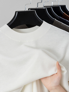 เสื้อยืดแขนสั้นผ้าวูลเนื้อดีสำหรับผู้ชายฤดูร้อน รับผลิตแบบ OEM & ODM เสื้อวูลแบบสวมหัว เสื้อซับในถักนิตติ้งแบบกำหนดเอง - Product Image 4